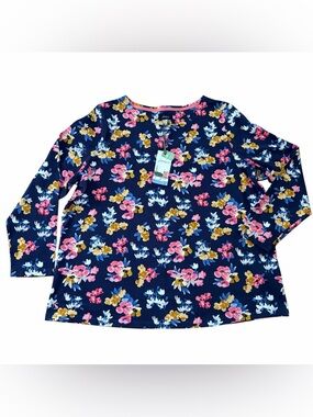 Joules Top Harbour Floral Print Navy Women Size 22 Style 215017 Long Sleeve NWT
